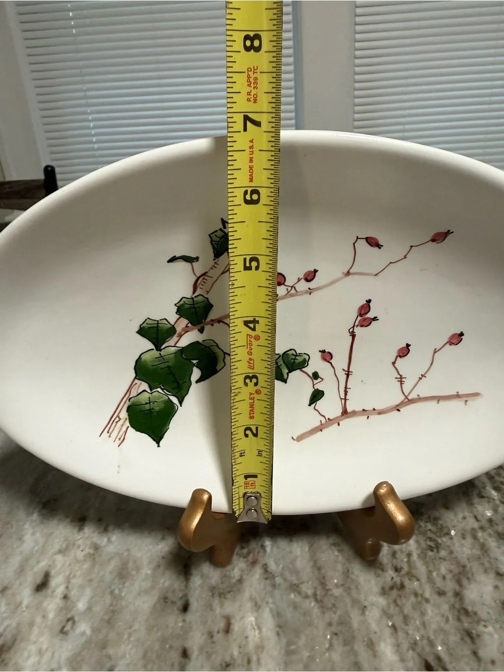 Signed Hand-Painted Ceramic Oval Platter Botanical Design